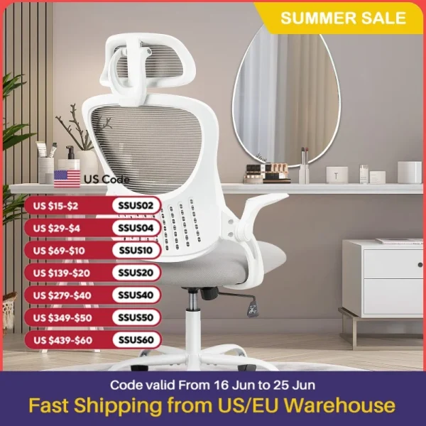 Mesh Office Chair Headrests Comfortable Lumbar Support