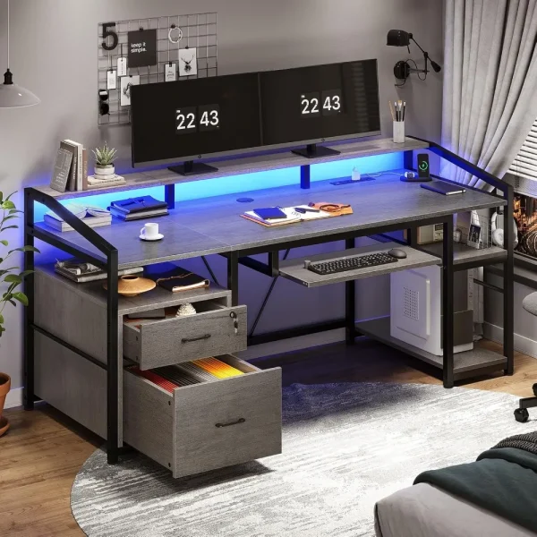 63" Computer Office Desk with Lockable Drawers