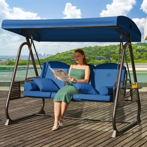 3in1 Outdoor Porch Swing with Adjustable Canopy, 3 Seat