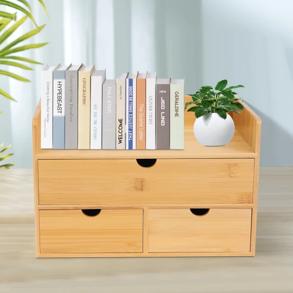 Bamboo Desk Organizer w/ 3 Drawers for Home Office