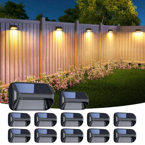 6/12 Pack Fence Lights Solar Powered, Auto On/Off